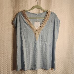 Women's Blue Blouse with Gold Accents